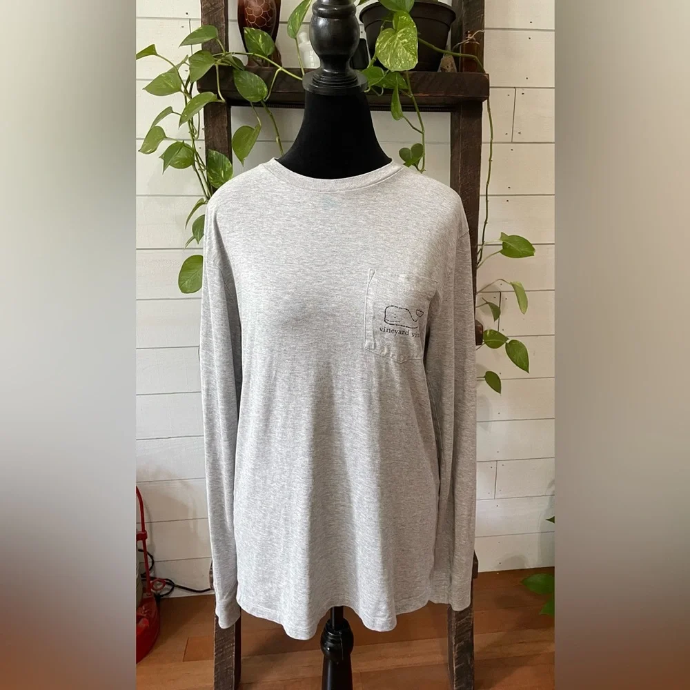Vineyard Vines: Gray Long Sleeve Shirt with Whale Logo